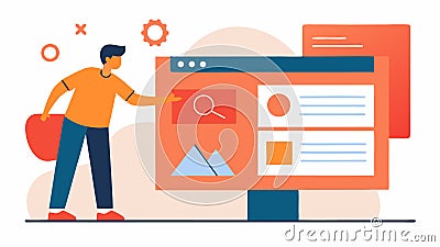 Onpage SEO An image of the spet adjusting elements on a webpage layout such as title tags headings and images for better Vector Illustration