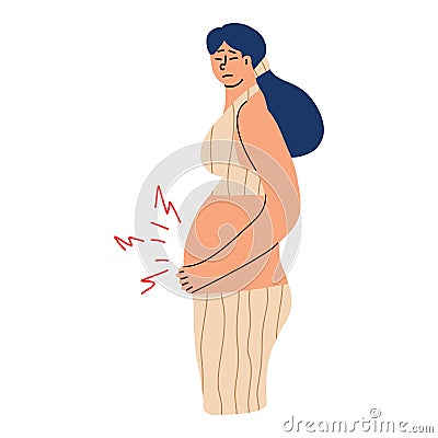 The onset of contractions in a pregnant woman. The risk of miscarriage in late pregnancy. Vector hand drawn illustration Vector Illustration