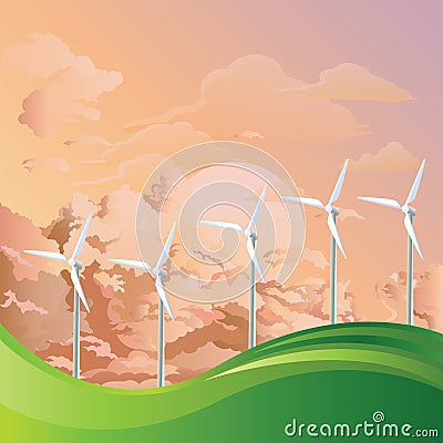 Onshore wind turbines at dawn Stock Photo