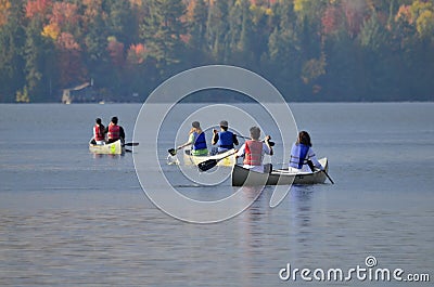 Canoe rental on autumn lake in Algonquin Park. Editorial Stock Photo
