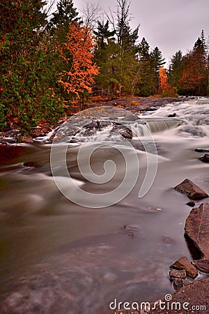 Ontonagon River Multiple Waterfalls in Fall Above Bond Falls Stock Photo