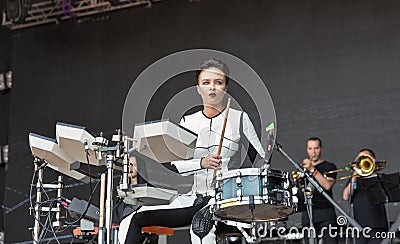 ONUKA electro band performs at Atlas Weekend festival. Kiev, Ukraine. Editorial Stock Photo