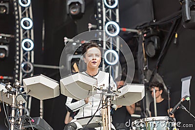 ONUKA electro band performs at Atlas Weekend festival. Kiev, Ukraine. Editorial Stock Photo