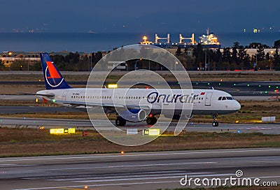 Onur Air Airbus A321 at night Editorial Stock Photo