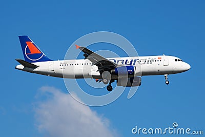 Onur Air Airbus A320 TC-ODA passenger plane arrival and landing at Istanbul Ataturk Airport Editorial Stock Photo