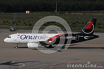 Onur Air aircraft taxiing in Koln Bon Airport Editorial Stock Photo