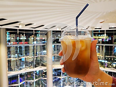 Oolong lychee iced tea with bokeh background Stock Photo