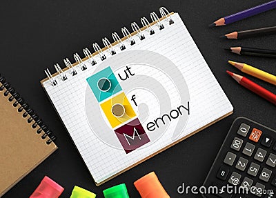 OOM Out Of Memory - state of computer operation where no additional memory can be allocated for use by programs, acronym text on Stock Photo