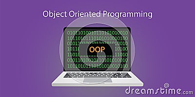 Oop object oriented programming concept illustration with laptop Vector Illustration