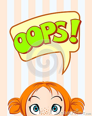 OOPS bubble. Girl with surprised looks Vector Illustration