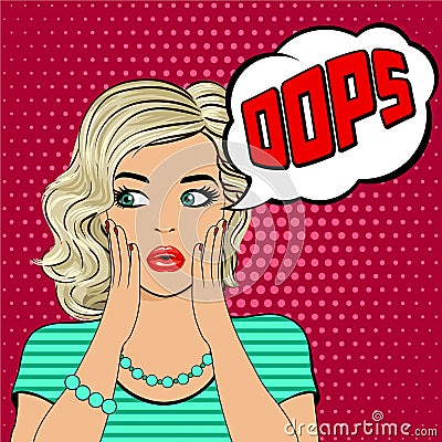 Oops. Surprised young blonde woman Cartoon Illustration