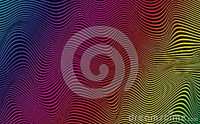 Psychedelic lines. Abstract pattern. Texture with wavy, curves stripes. Optical art background. Wave colorful gradient design Vector Illustration