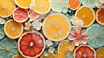 op view of colorful mandarin oranges or tangerine slices. AI Generated Stock Photo