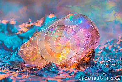 Opalescent Gemstone on Iridescent Background. Stock Photo