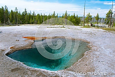 Opalescent Pool of the Upper Geyser Basin in Yellowstone National Park Stock Photo