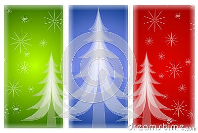 Opaque Christmas Trees on Red Green Blue Cartoon Illustration