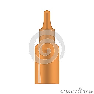 Opaque orange cosmetic bottle with pipette isolated on white background mockup. Beauty product dropper package vector template Vector Illustration