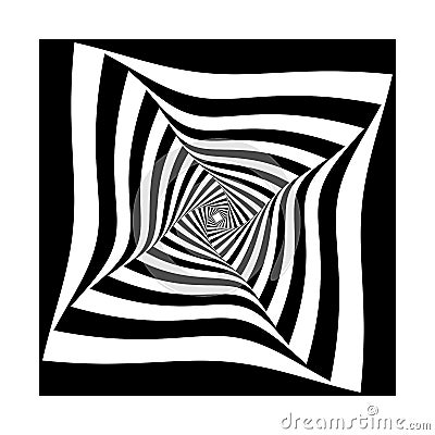 Square opart, optical art geometric illustration with rotation distort, deform effect Vector Illustration