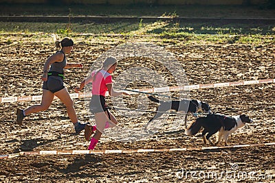 OPATOV, CZECHIA - September 5 2020: Hard Dog Race, difficult obstacle race for the public in tandem with the dog Editorial Stock Photo