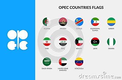 OPEC Countries (Organisation of the Petroleum Exporting Countries) Circle flag icon set Stock Photo
