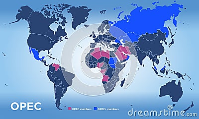 OPEC Countries map in the world, illustration Vector Illustration