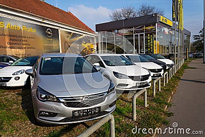 Opel cars in front of dealership building Editorial Stock Photo