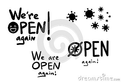 We are open again vector sign for shops and services quarantine time Vector Illustration