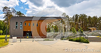 Open air amphitheater performance stage on shore of Necko lake in Masuria lake district resort town of Augustow in Poland Editorial Stock Photo