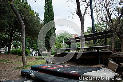 An open-air bench Stock Photo