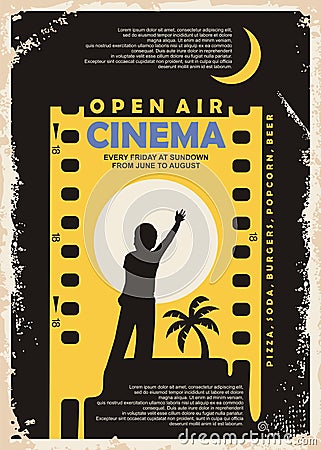 Open air cinema vintage poster vector design Vector Illustration