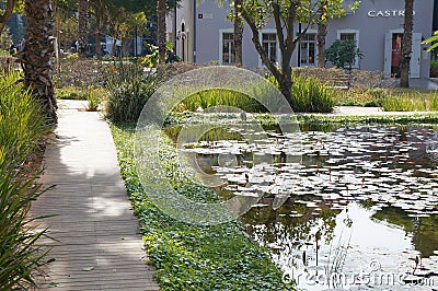 Open air commercial center and park Sarona, German templer colony in Tel-Aviv Editorial Stock Photo