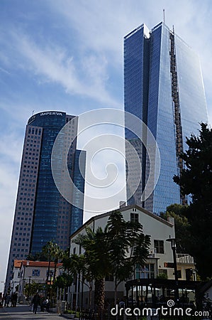Open air commercial center and park Sarona, German templer colony in Tel-Aviv Editorial Stock Photo
