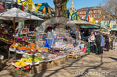 Open air market in Norwich, Norfolk, England Editorial Stock Photo