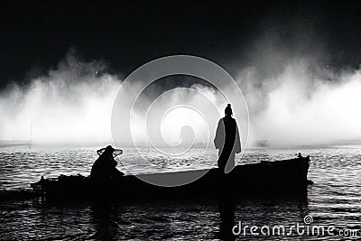 Open air performance and light show in West Lake, China Editorial Stock Photo