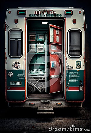 Open ambulance doors. AI Generated Stock Photo