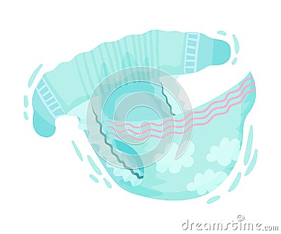 Open Baby Diaper with Stickers Isolated on White Background Vector Illustration Vector Illustration