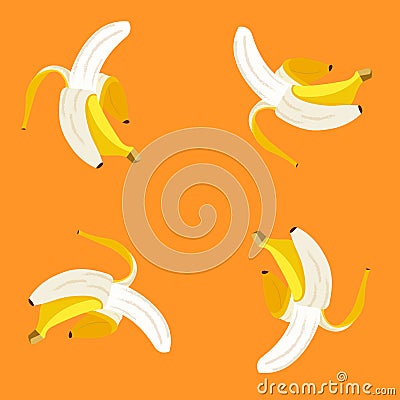 Open banana on orange background pattern Stock Photo