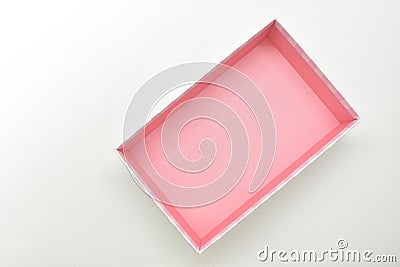 open beautiful pink box on white background, package for design Stock Photo