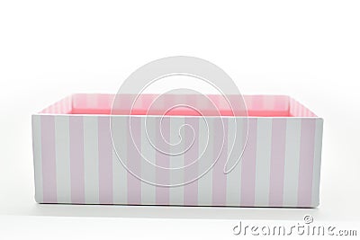 open beautiful pink paper box on white background Stock Photo