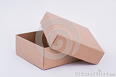 Open beige cardboard box. Stock Photo