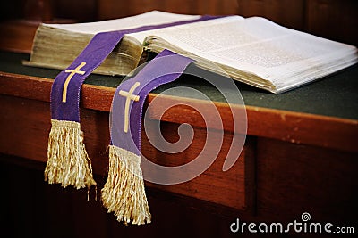 Open Bible with bookmark Stock Photo