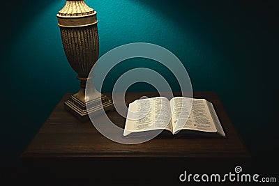 Open Bible on a nightstand Stock Photo