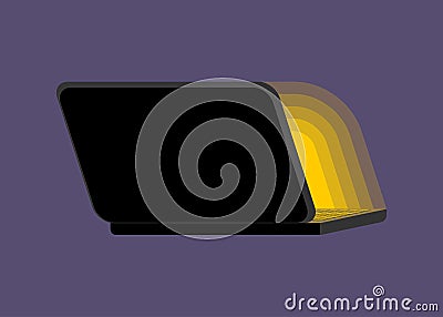 Open black laptop back at night. Screen Light. shine notebook pc Vector Illustration