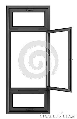 Open black window isolated on white Stock Photo