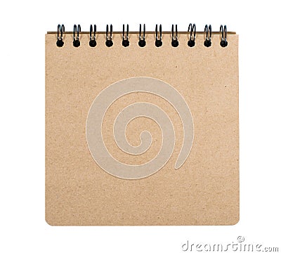 Open blank square notebook from brown craft paper with a spiral lies on a white background Stock Photo