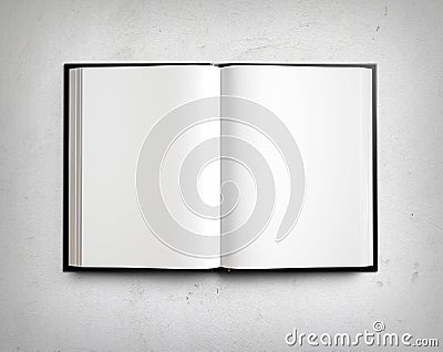 Open blank textbook on white stucco wall Stock Photo