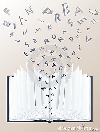 Open book with 3d letters Vector Illustration