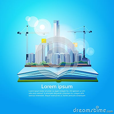 Open Book Big City Geography Read School Education Knowledge Concept Vector Illustration
