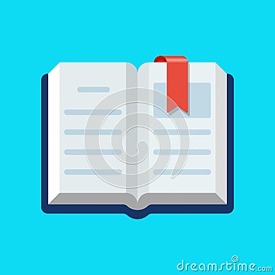 Open book and bookmark vector flat icon. Vector Illustration
