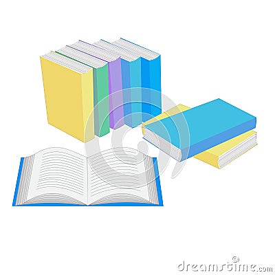 Open book and books standing in row Vector Illustration